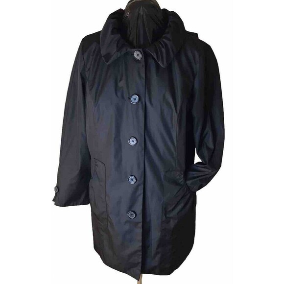 DENNIS BY DENNIS BRASSO COAT WN'S SZ XL BLK WITH GRAY PYTHON PRINT LINING HOODED - Picture 1 of 12